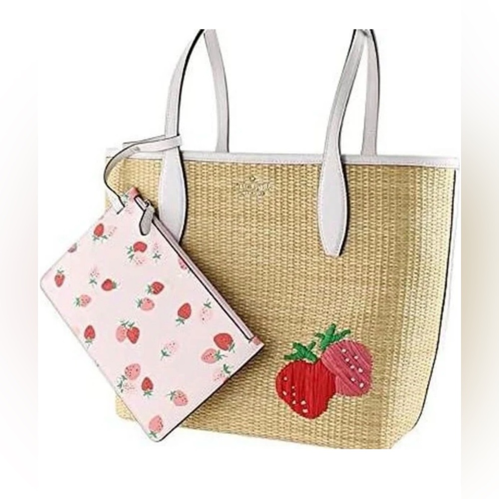 Kate Spade Straw Tote with Strawberry Pouch